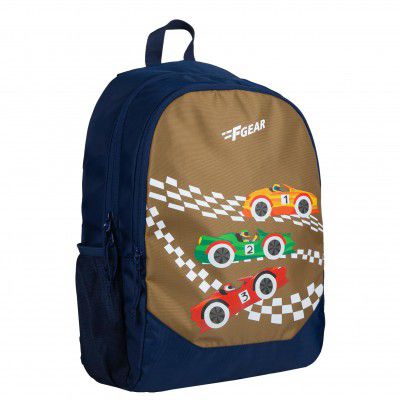 F Gear Boomer Navy Crazy Karter 15L, Casual Backpack|School Bag|Children Daypack|College Bag|Bottle Holder, Padded Back & Shoulder Straps|Lightweight Picnic/Tuition Backpack|Unisex Travel Backpack