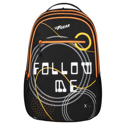F Gear Follow me Laptop School Bag 35L Black Orange Backpack