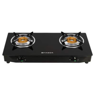 Faber Gas Stove 2 Burner Glass Cooktop (Power 2BB BK) Manual Ignition, Black