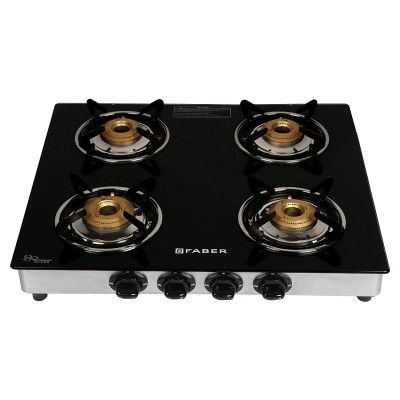Faber Gas stove 4 Burner Glass Cooktop ( Splendor 4BB SS) Manual Ignition