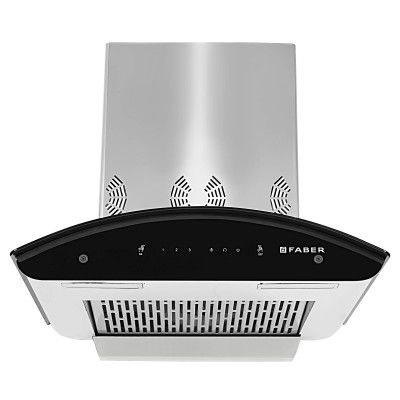 Faber 60 cm 6 way Silent Suction, 1250 m³/hr Auto-Clean curved glass Kitchen Chimney (HOOD EVEREST SMART 3D IND HC SC SS 60)