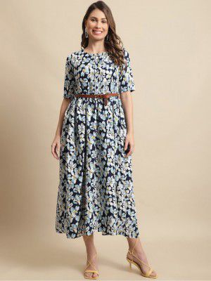 Fabflee Floral A-Line Midi Dress