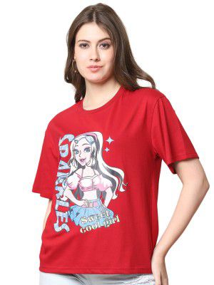 Fabflee Oversized Cotton Baggy Drop Shoulder Graphic Tee | Casual Loose T-Shirt for Women