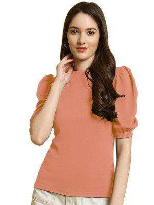 Fabflee Plain Round Neck Casual Regular Fit Deep Neck Crop Top & Tunic for Women 