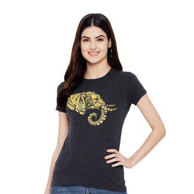 Fabflee Playsure Printed Cotton Blended Round Neck Women's Standard Fit T-Shirt, Short-Sleeve