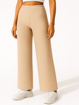 Fabflee Women Striped High-Rise Parallel Trousers