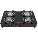 Fabiano FAB4BRSMART Toughened Glass Top 4 Burner Manual Gas Stove (Pan Support Attachment, Black)...