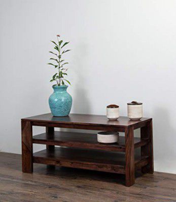 Fabindia Sana Entertainment Unit 2 Shelves (Sheesham Wood, Antique Walnut)