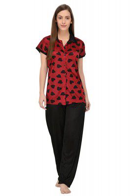 Fabme Women Heart Print Top and Pyjama Set