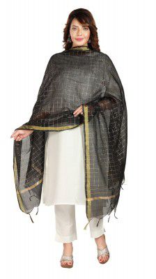 Fabme Women's checkered Dupatta with Embellish Golden border