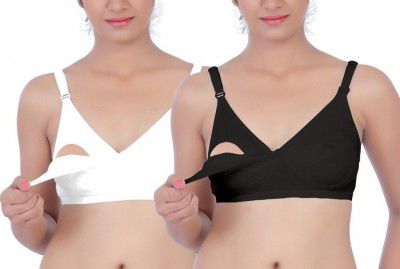 Fabme Women's Nursing Bra - Pack of 3 - White, Black