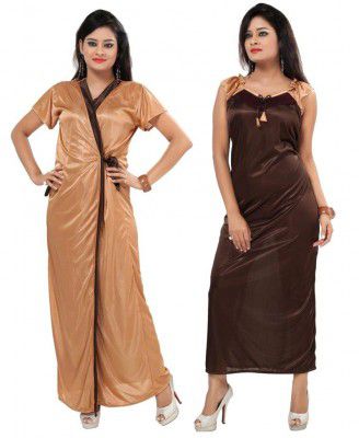 Fabme Womens Satin Nighty, Free Size, Fits Till Bust (32 to 42 inches)