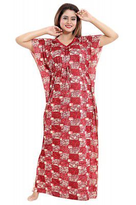Fabme Womens Satin Printed Maxi Kaftan Nighties