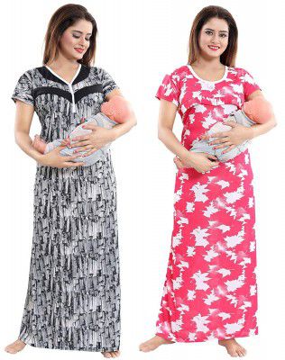 Fabme Womens Synthetic Maxi Casual Nighty (Pack of 2)