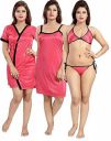 Fabme Womes Satin Four Piece Nighty (1 Nighty, 1 Robe, 1 Bra, 1 Panty)...
