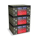 FabPax Set of 3 Non Woven Royal Print Foldable Saree Covers with Transparent Window, Saree Bags, Saree Covers for Storage, Wardrobe Organiser (40x32x21cm) (Black - Golden)...