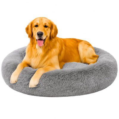 Fabric Fluffy Washable Waterproof Dog Bed For Summer | Large Size Round Pet Bed For Golden Retriever, Labrador, Pug, Beagle (Gray, S)