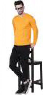 FABSHORE Men Solid Round Neck Polyester Yellow T-Shirt
