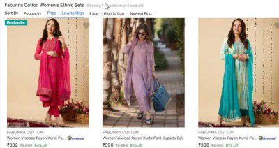 Fabunna Cotton Womens Ethnic Sets Starts at 332