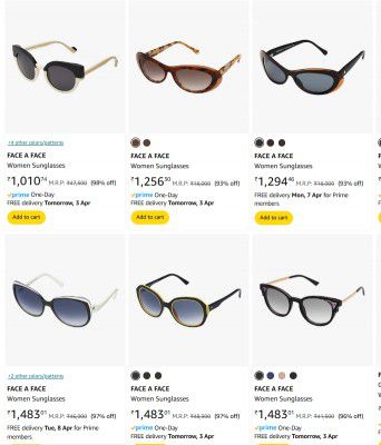 FACE A FACE Women's Sunglasses upto 98% off starting From Rs.379