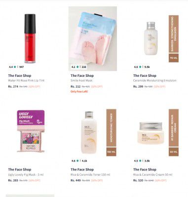 Face Shop Products at flat 50% off +  20% - 40% off using coupon