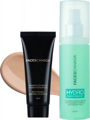 FACES CANADA Face Combo - Makeup Remover + Weightless Foundation (Natural)  (2 Items in the set)