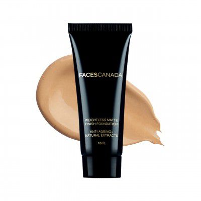 FACES CANADA Weightless Matte Finish Foundation - Beige 03, 18 ml | Ultra Blendable Smooth Texture | Natural Matte Finish | Anti-Ageing | Grape Extract, Shea Butter, Olive Seed Oil Enriched