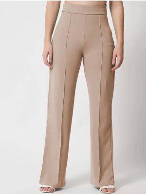 Fachie Women Regular Fit Beige Lycra Blend Trousers