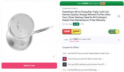 Fackelmann 24 cm Frying Pan, Triply | with Lid | Hassle-Free Maintenance | 5 Year Warranty