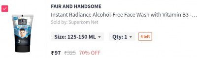 FAIR AND HANDSOME Instant Radiance Alcohol-Free Face Wash with Vitamin B3 - 150 g