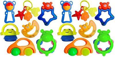Famous Quality Interlocking Rattle Set for New Born Babies with Attractive Colors and Sound Rattle (1 Set of 7 Rattle, Multi Color)