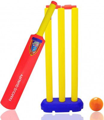 Famous Quality® Plastic Cricket Set with Stump and Ball, Pack of 1, Multicolored
