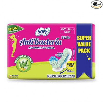 FANDOM Sofy Antibacterial Extra Long Sanitary Napkins for Women, 48 Pads