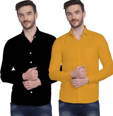 FARBOT  Men Regular Fit Solid Spread Collar Formal Shirt  (Pack of 2)