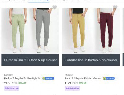 Farbot Mens Trousers Pack of 2 at ₹179