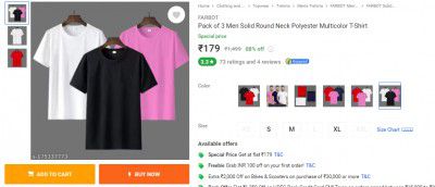 FARBOT  Pack of 3 Men Solid Round Neck Polyester Multicolor T-Shirt