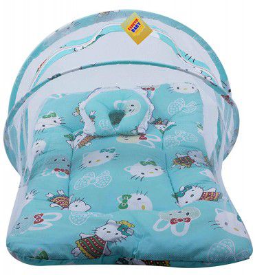 Fareto Baby Folding Teddy Print Mattress with Mosquito Net(0-6 Months) (Pista Green)(Size: L-34Inchs B-22Inchs)