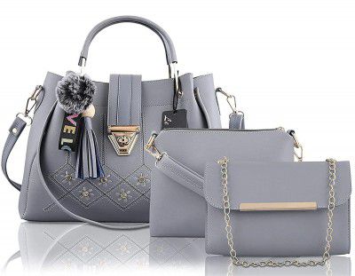 Fargo PU Leather Latest Handbags For Women's Ladies Combo Of 3 (GREY_EMBDRY_FGO-256)