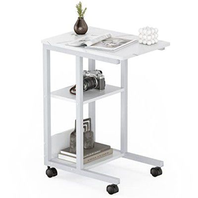 Farini Wood Sofa Side End Table For Coffee Or Laptop,Mobile Snack Table With Wheels Couch Bedside Table For Home And Office