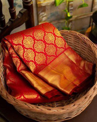 Farista Fashion  Woven Banarasi Pure Silk Saree (Red)