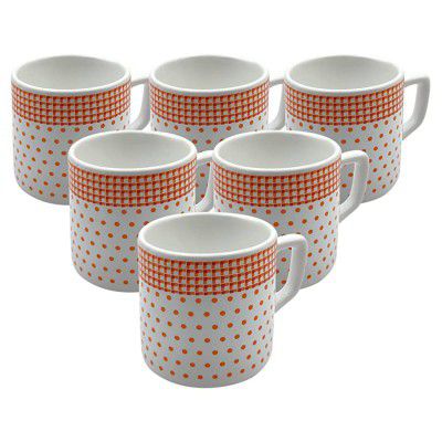 Farkraft Ceramic Tea and Coffee Cup - 6 Pieces, Orange Dots, 150 ML