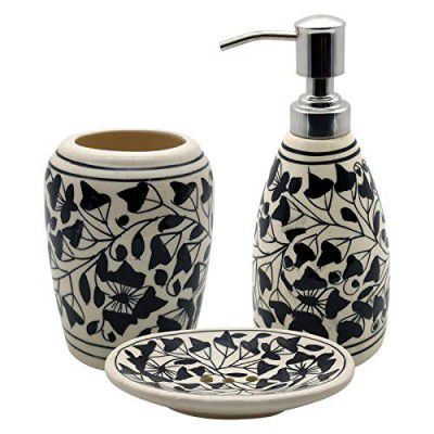 Farkraft Handmade Ceramic Bathroom Accessories Set-Soap Dish, Liquid Dispenser, Toothbrush Holder Set