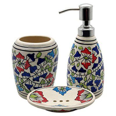 Farkraft Handmade Ceramic Bathroom Accessories Set-Soap Dish, Liquid Dispenser, Toothbrush Holder Set