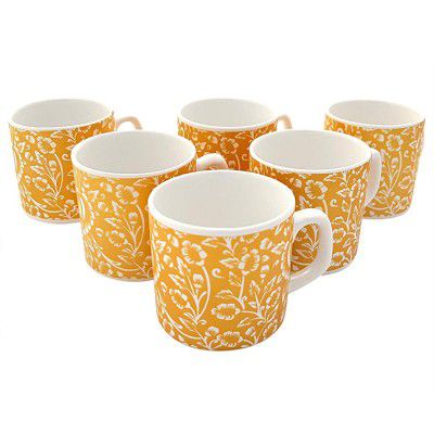 FARKRAFT Porcelain Tea Cup - 6 Pieces, Golden, 4 oz - Golden