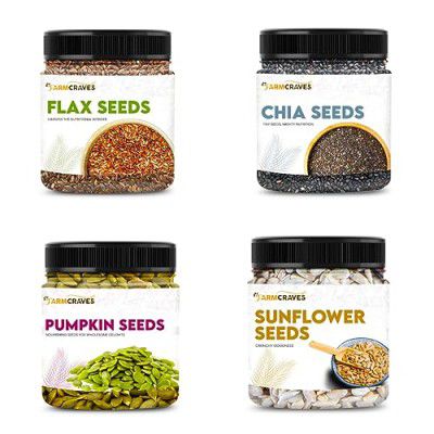 FARMCRAVES Premium Seed-Mix Combo Pack (1 Kg) | Raw Pumpkin Seed (250g) + Sunflower Seed (250g) + Flax Seed (250g) + Chia Seed (250g)