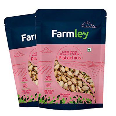 Farmley Jumbo Iranian Roasted & Salted Pistachios | 2 x 200 g | Pista, Dry Fruits, Pistachios, Nutritious & Crunchier Pista Nuts, Tasty & Healthy Snacks (Pack of 2)