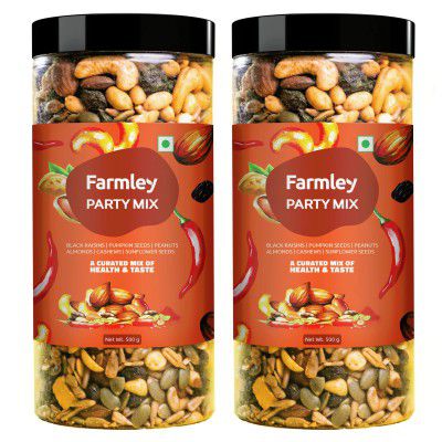 Farmley Party Mix 1kg (2 x 500g Combo Pack) | Mixed Nuts | Healthy Snacks Contains Mixed Dry Fruits, Nuts, And Seeds