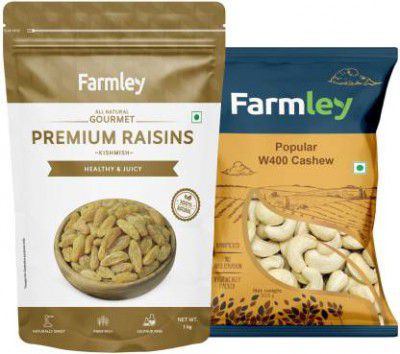 Farmley Popular W400 Cashews 500g, Premium Raisins 1kg Combo- 1.5 Kg Cashews, Raisins  (2 x 0.75 kg)