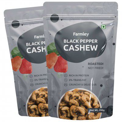 Farmley Premium Roasted Dry Nut Cashew Snacks Pack of 2, each 200 gm (Black Pepper, 400 gram)