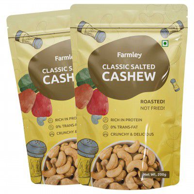 Farmley Premium Roasted Dry Nut Cashew Snacks Pack of 2, each 200 gm | Rich in Protein | Crunchy & Delicious (Classic Salted, 400 gram)